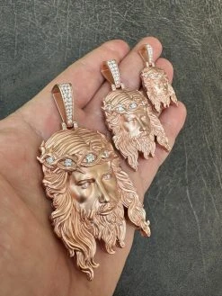 MOISSANITE Jesus Piece Iced Pendant Necklace - 14k Rose Gold Vermeil Real 925 Sterling Silver -Sandblasted Matte Finish 38 MOISSANITE Jesus Piece Iced Pendant Necklace - 14k Rose Gold Vermeil Real 925 Sterling Silver -Sandblasted Matte Finish -Harlem Bling Shop harlembling moissanite jesus piece iced pendant necklace 14k rose gold vermeil real 925 sterling silver sandblasted matte finish 19699.1685655725