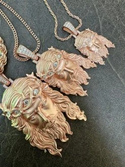 MOISSANITE Jesus Piece Iced Pendant Necklace - 14k Rose Gold Vermeil Real 925 Sterling Silver -Sandblasted Matte Finish 29 MOISSANITE Jesus Piece Iced Pendant Necklace - 14k Rose Gold Vermeil Real 925 Sterling Silver -Sandblasted Matte Finish -Harlem Bling Shop harlembling moissanite jesus piece iced pendant necklace 14k rose gold vermeil real 925 sterling silver sandblasted matte finish 24242.1685655651