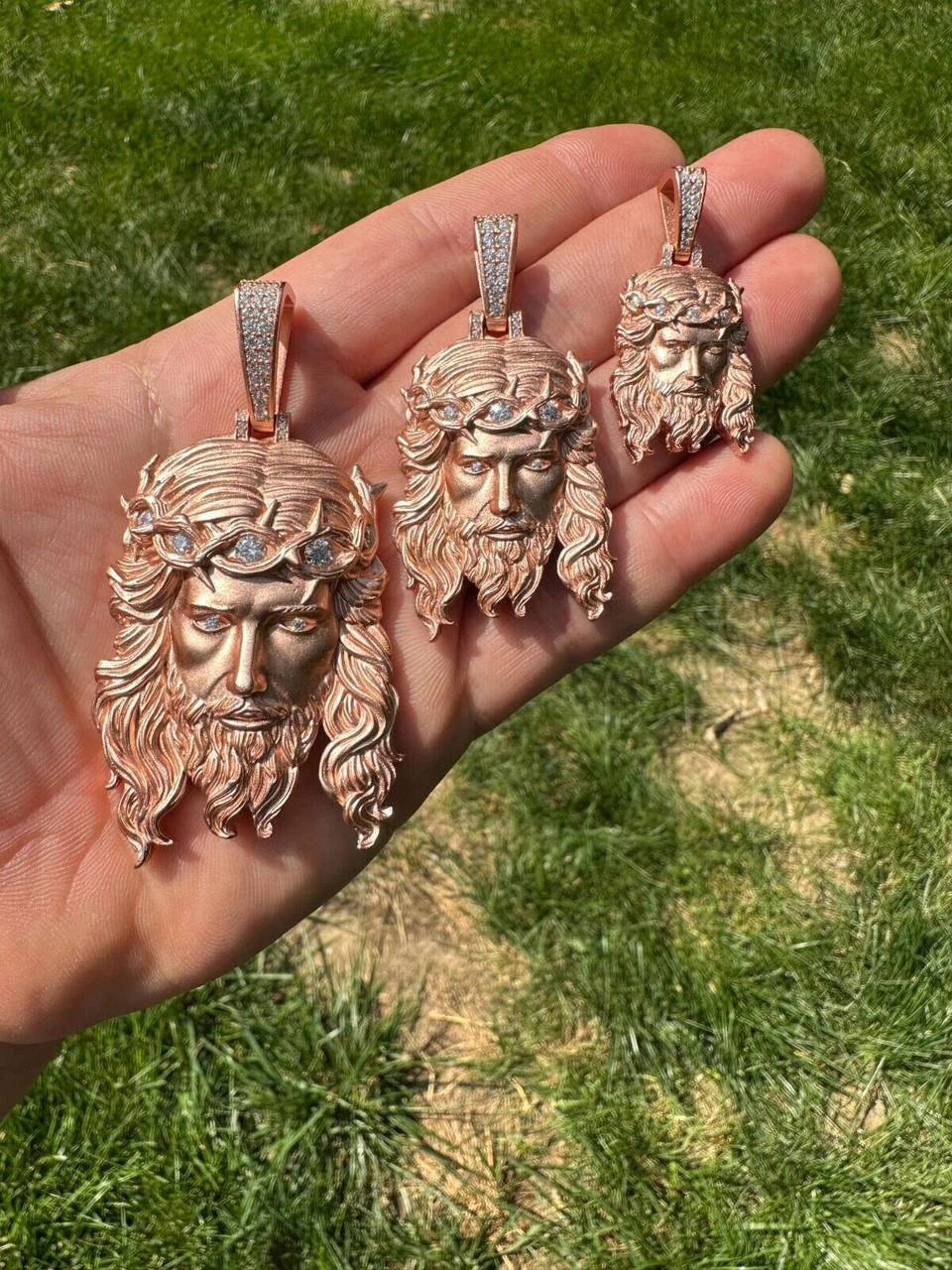 MOISSANITE Jesus Piece Iced Pendant Necklace - 14k Rose Gold Vermeil Real 925 Sterling Silver -Sandblasted Matte Finish 4 MOISSANITE Jesus Piece Iced Pendant Necklace - 14k Rose Gold Vermeil Real 925 Sterling Silver -Sandblasted Matte Finish - Image 2