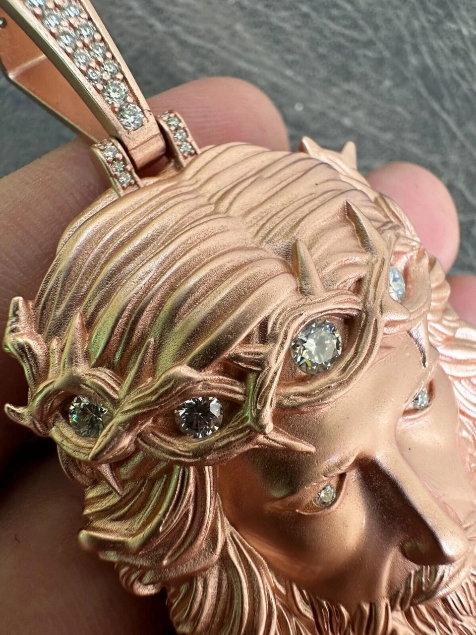 MOISSANITE Jesus Piece Iced Pendant Necklace - 14k Rose Gold Vermeil Real 925 Sterling Silver -Sandblasted Matte Finish 20 MOISSANITE Jesus Piece Iced Pendant Necklace - 14k Rose Gold Vermeil Real 925 Sterling Silver -Sandblasted Matte Finish - Image 18