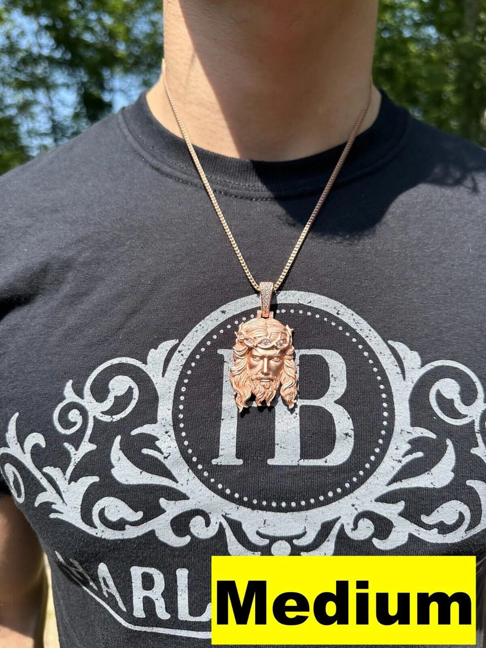 MOISSANITE Jesus Piece Iced Pendant Necklace - 14k Rose Gold Vermeil Real 925 Sterling Silver -Sandblasted Matte Finish 5 MOISSANITE Jesus Piece Iced Pendant Necklace - 14k Rose Gold Vermeil Real 925 Sterling Silver -Sandblasted Matte Finish - Image 3