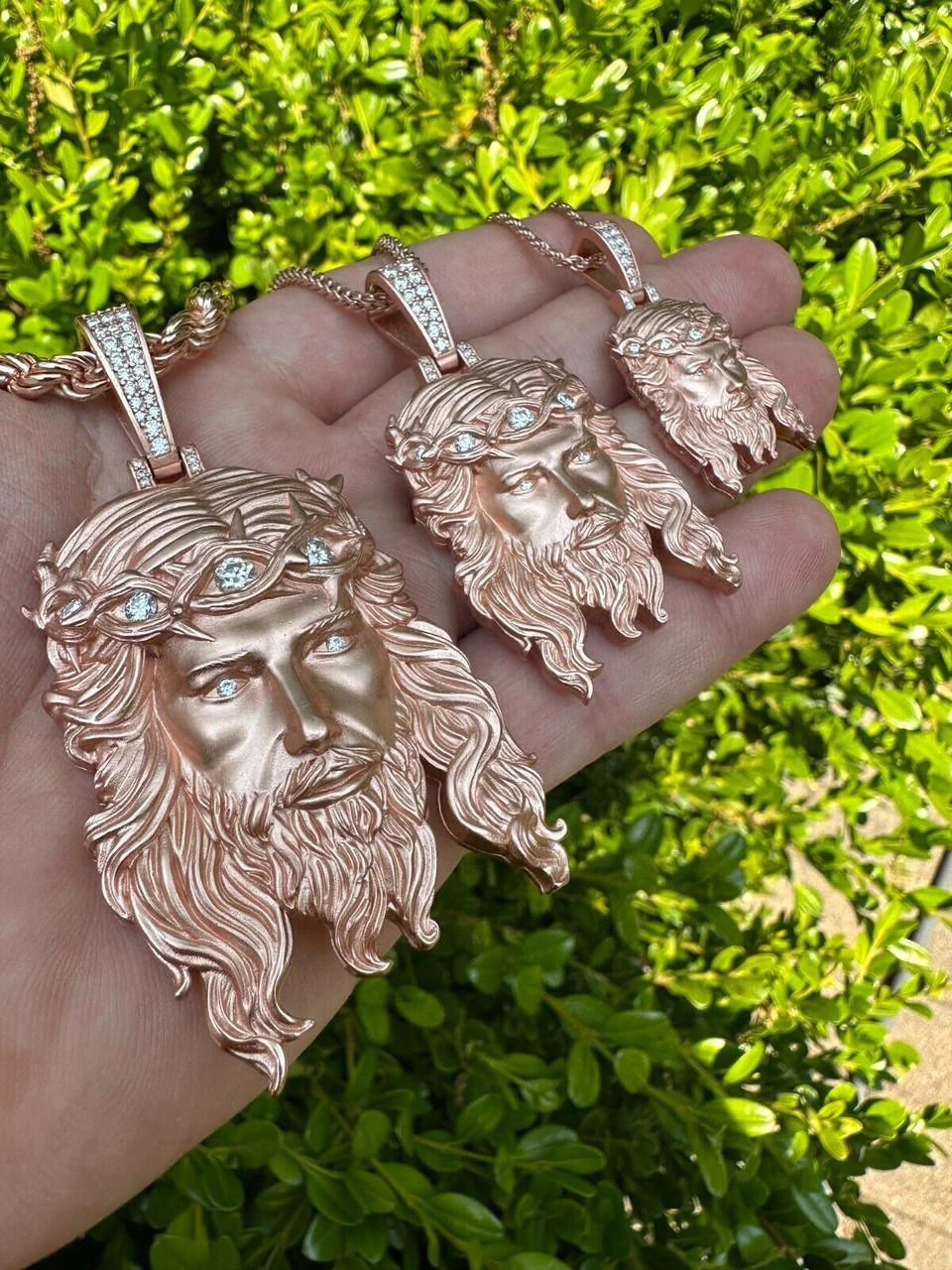 MOISSANITE Jesus Piece Iced Pendant Necklace - 14k Rose Gold Vermeil Real 925 Sterling Silver -Sandblasted Matte Finish 17 MOISSANITE Jesus Piece Iced Pendant Necklace - 14k Rose Gold Vermeil Real 925 Sterling Silver -Sandblasted Matte Finish - Image 15