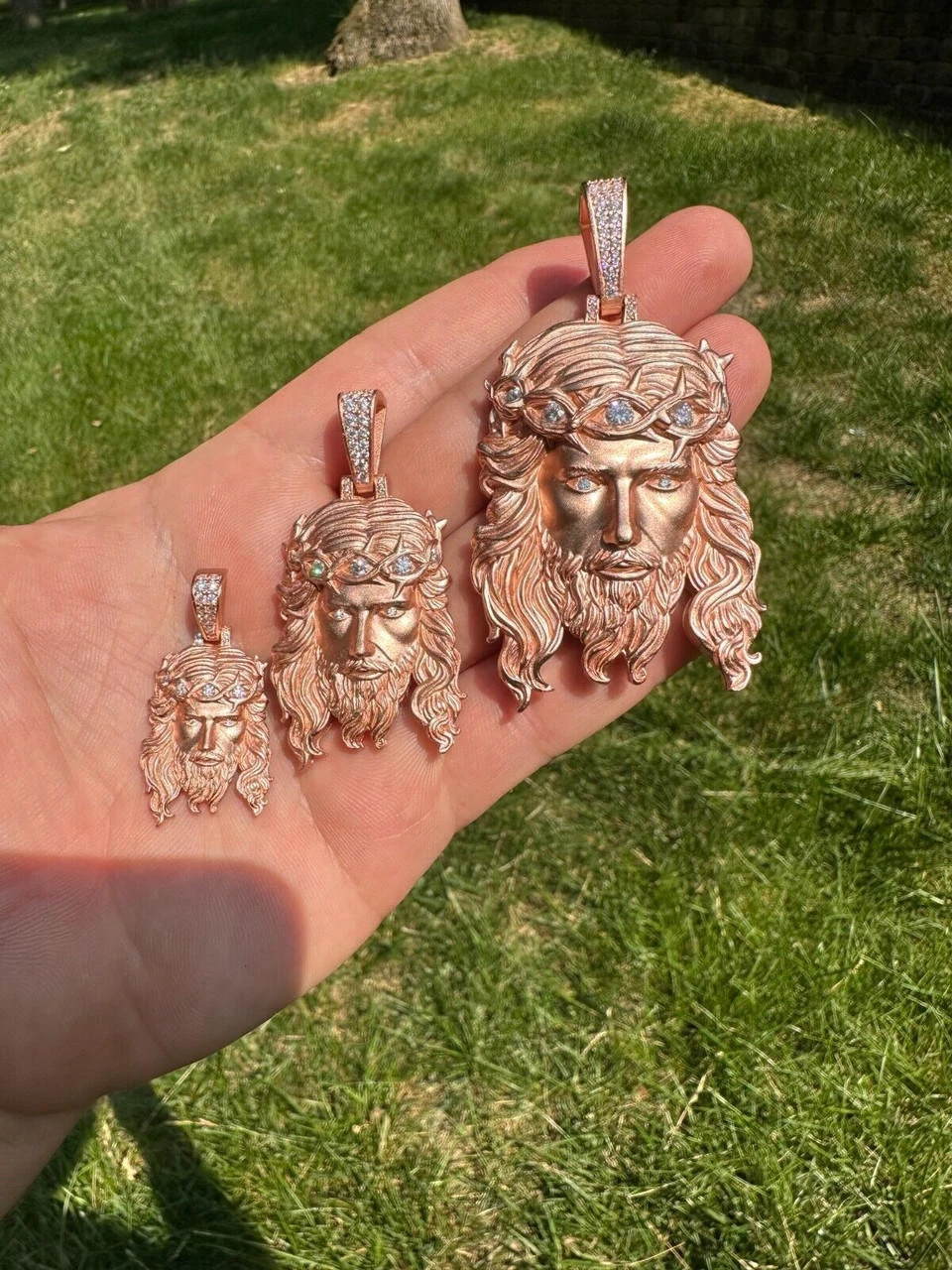 MOISSANITE Jesus Piece Iced Pendant Necklace - 14k Rose Gold Vermeil Real 925 Sterling Silver -Sandblasted Matte Finish 21 MOISSANITE Jesus Piece Iced Pendant Necklace - 14k Rose Gold Vermeil Real 925 Sterling Silver -Sandblasted Matte Finish - Image 19