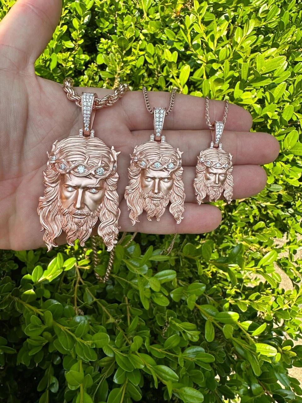 MOISSANITE Jesus Piece Iced Pendant Necklace - 14k Rose Gold Vermeil Real 925 Sterling Silver -Sandblasted Matte Finish 13 MOISSANITE Jesus Piece Iced Pendant Necklace - 14k Rose Gold Vermeil Real 925 Sterling Silver -Sandblasted Matte Finish - Image 11