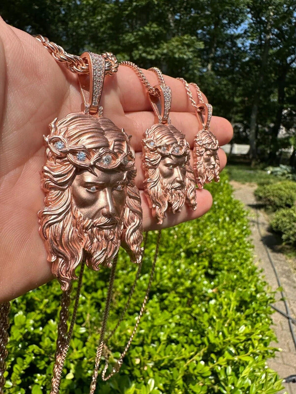 MOISSANITE Jesus Piece Iced Pendant Necklace - 14k Rose Gold Vermeil Real 925 Sterling Silver -Sandblasted Matte Finish 15 MOISSANITE Jesus Piece Iced Pendant Necklace - 14k Rose Gold Vermeil Real 925 Sterling Silver -Sandblasted Matte Finish - Image 13