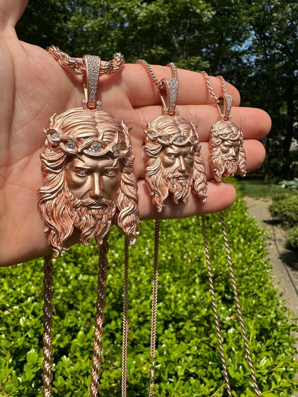 MOISSANITE Jesus Piece Iced Pendant Necklace - 14k Rose Gold Vermeil Real 925 Sterling Silver -Sandblasted Matte Finish 22 MOISSANITE Jesus Piece Iced Pendant Necklace - 14k Rose Gold Vermeil Real 925 Sterling Silver -Sandblasted Matte Finish - Image 20