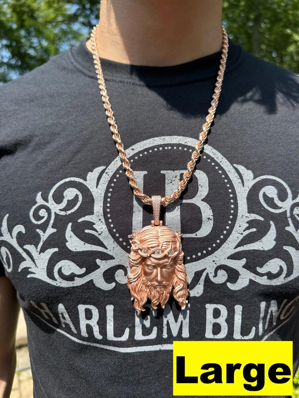 MOISSANITE Jesus Piece Iced Pendant Necklace - 14k Rose Gold Vermeil Real 925 Sterling Silver -Sandblasted Matte Finish 7 MOISSANITE Jesus Piece Iced Pendant Necklace - 14k Rose Gold Vermeil Real 925 Sterling Silver -Sandblasted Matte Finish - Image 5