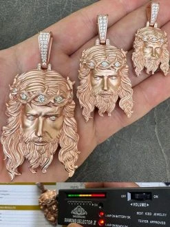 MOISSANITE Jesus Piece Iced Pendant Necklace - 14k Rose Gold Vermeil Real 925 Sterling Silver -Sandblasted Matte Finish