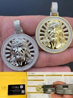 Moissanite Jesus Round Medallion Pendant Necklace Iced Hip Hop Pass Diamond Test