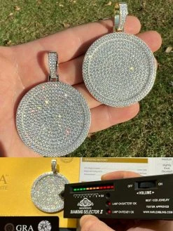 MOISSANITE Large Bling Out Iced Round Hip Hop Pendant Necklace Pass Diamond Test