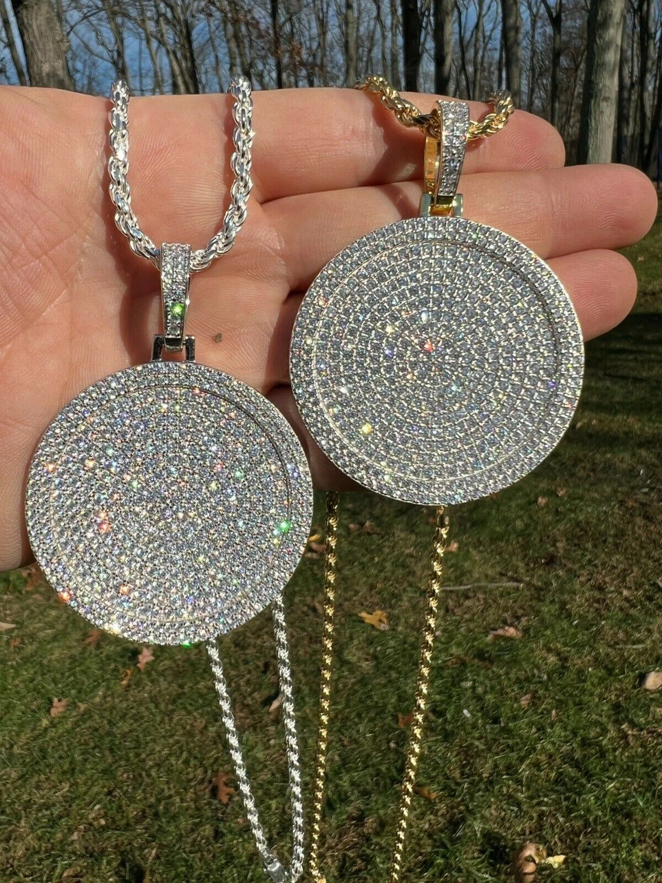 MOISSANITE Large Bling Out Iced Round Hip Hop Pendant Necklace Pass Diamond Test 4 MOISSANITE Large Bling Out Iced Round Hip Hop Pendant Necklace Pass Diamond Test - Image 2