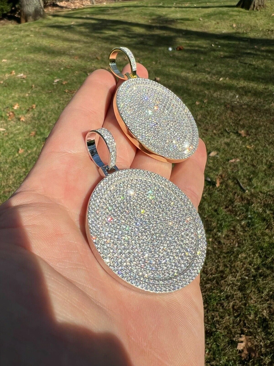 MOISSANITE Large Bling Out Iced Round Hip Hop Pendant Necklace Pass Diamond Test 7 MOISSANITE Large Bling Out Iced Round Hip Hop Pendant Necklace Pass Diamond Test - Image 5