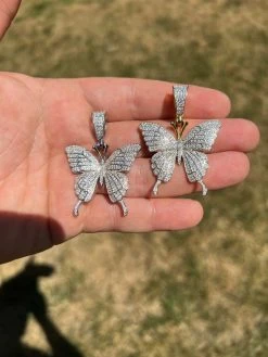 MOISSANITE Large Hip Hop Butterfly Iced Real 925 Silver / Gold Plated Necklace -Harlem Bling Shop harlembling moissanite large hip hop butterfly iced real 925 silver gold plated necklace 51162.1664301438