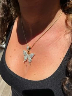 MOISSANITE Large Hip Hop Butterfly Iced Real 925 Silver / Gold Plated Necklace -Harlem Bling Shop harlembling moissanite large hip hop butterfly iced real 925 silver gold plated necklace 62718.1664299812