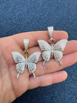 MOISSANITE Large Hip Hop Butterfly Iced Real 925 Silver / Gold Plated Necklace -Harlem Bling Shop harlembling moissanite large hip hop butterfly iced real 925 silver gold plated necklace 86856.1664302353