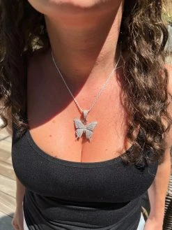 MOISSANITE Large Hip Hop Butterfly Iced Real 925 Silver / Gold Plated Necklace -Harlem Bling Shop harlembling moissanite large hip hop butterfly iced real 925 silver gold plated necklace 92230.1664301394