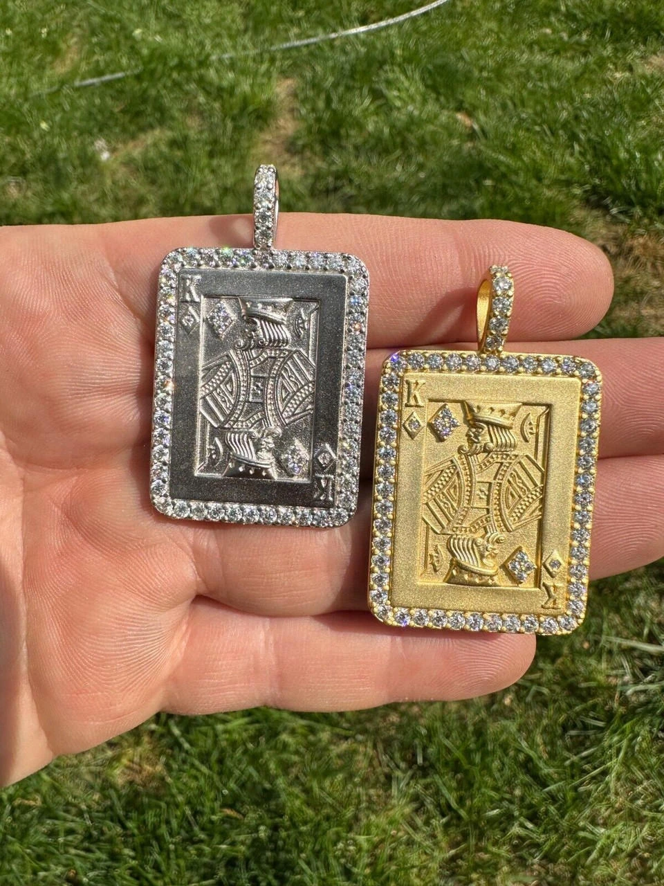 Moissanite Lucky King Of Diamonds 925 Silver/Gold Plated Iced Poker Card Pendant 17 Moissanite Lucky King Of Diamonds 925 Silver/Gold Plated Iced Poker Card Pendant - Image 15