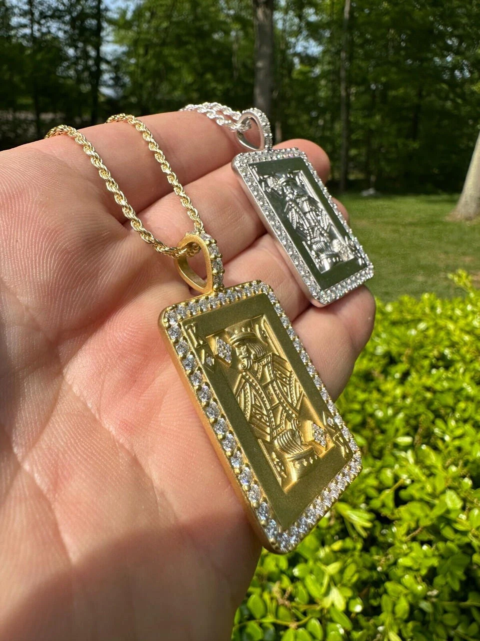 Moissanite Lucky King Of Diamonds 925 Silver/Gold Plated Iced Poker Card Pendant 13 Moissanite Lucky King Of Diamonds 925 Silver/Gold Plated Iced Poker Card Pendant - Image 11