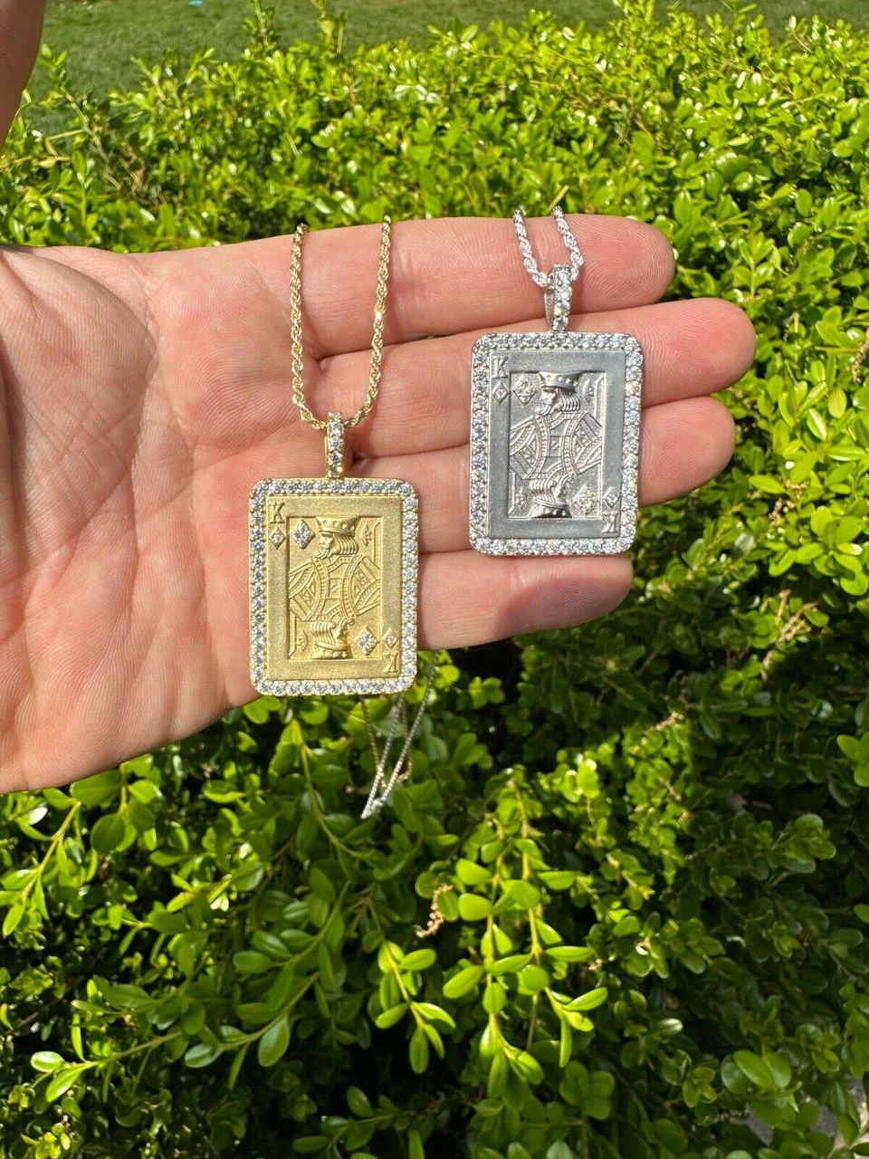 Moissanite Lucky King Of Diamonds 925 Silver/Gold Plated Iced Poker Card Pendant 21 Moissanite Lucky King Of Diamonds 925 Silver/Gold Plated Iced Poker Card Pendant - Image 19