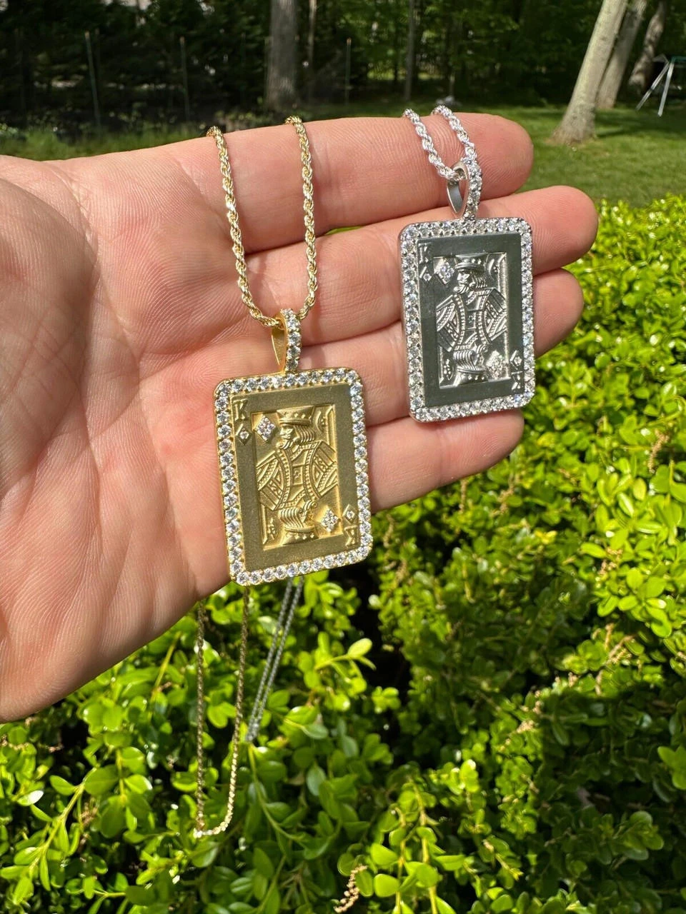 Moissanite Lucky King Of Diamonds 925 Silver/Gold Plated Iced Poker Card Pendant 22 Moissanite Lucky King Of Diamonds 925 Silver/Gold Plated Iced Poker Card Pendant - Image 20