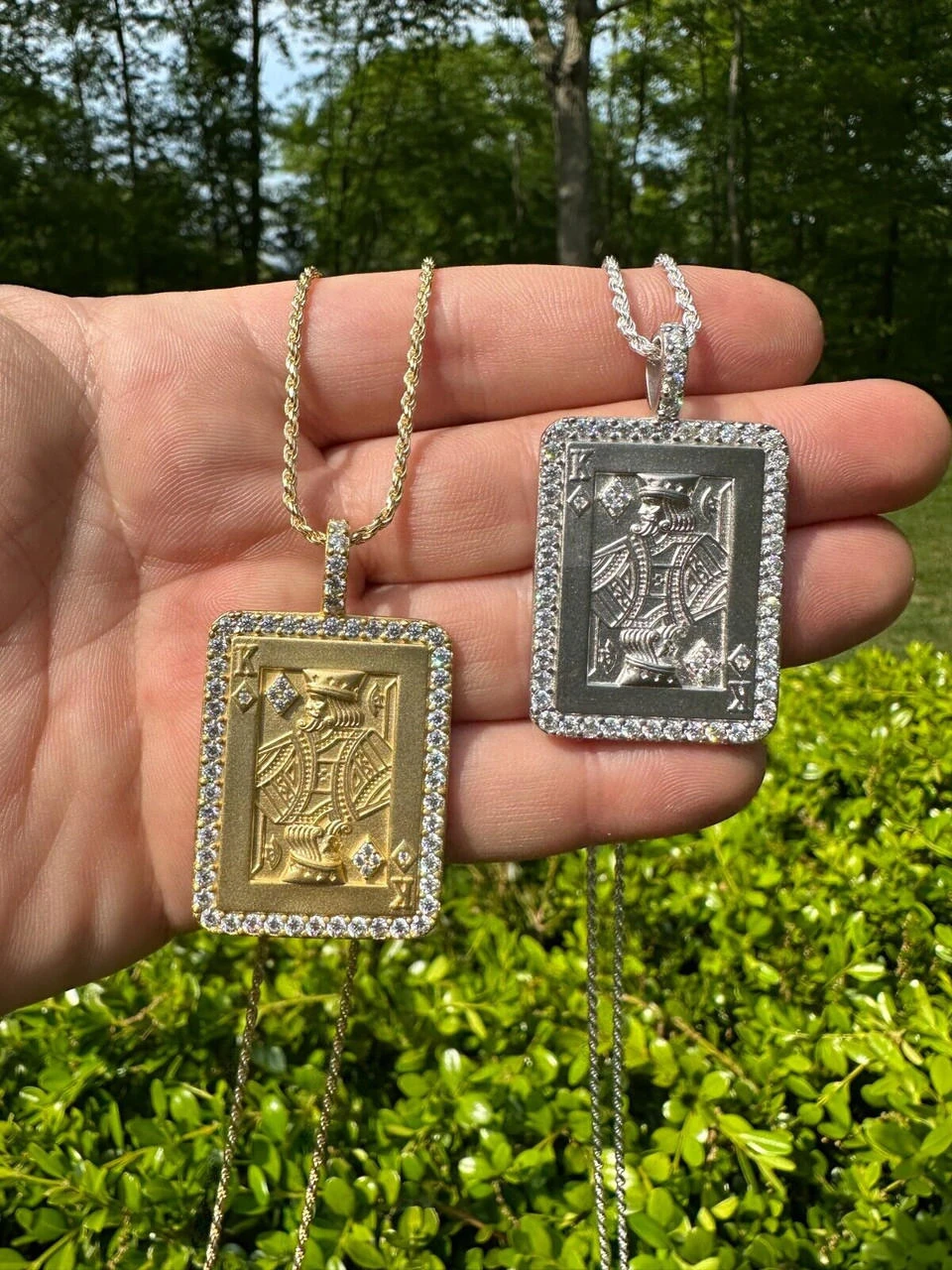 Moissanite Lucky King Of Diamonds 925 Silver/Gold Plated Iced Poker Card Pendant 4 Moissanite Lucky King Of Diamonds 925 Silver/Gold Plated Iced Poker Card Pendant - Image 2