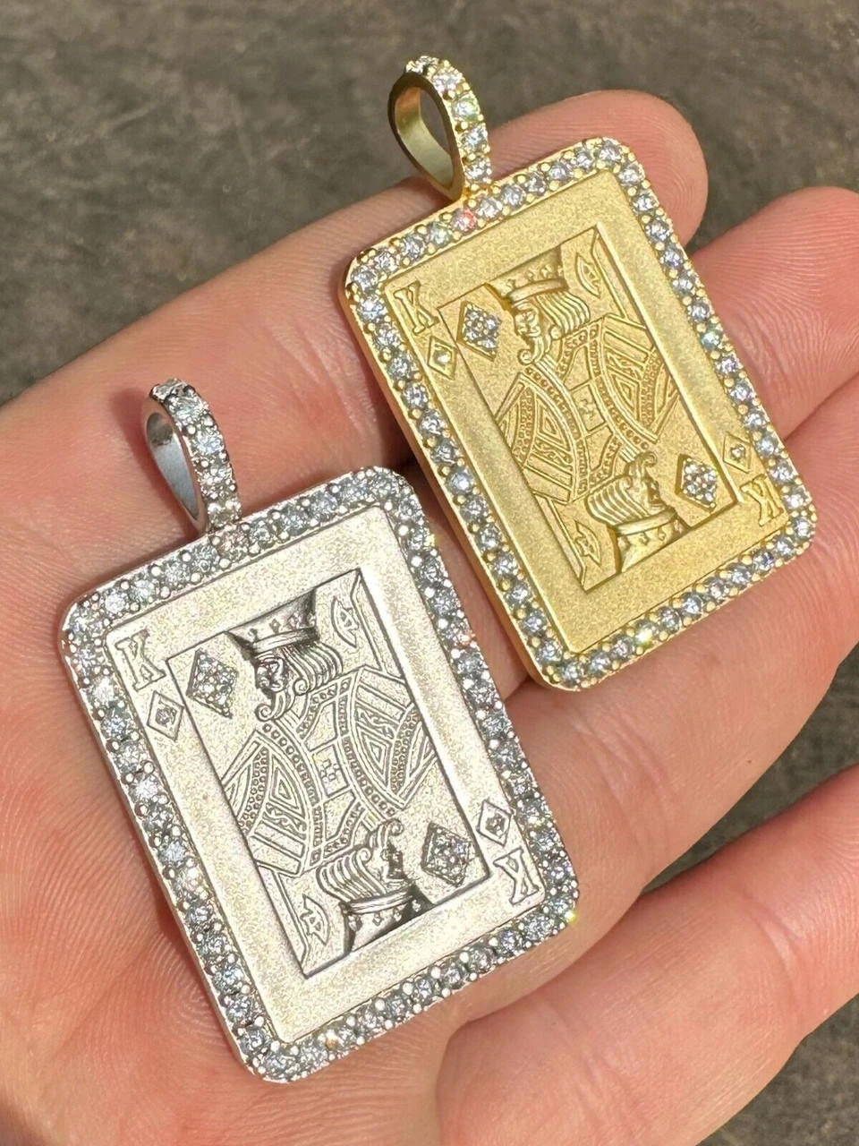Moissanite Lucky King Of Diamonds 925 Silver/Gold Plated Iced Poker Card Pendant 20 Moissanite Lucky King Of Diamonds 925 Silver/Gold Plated Iced Poker Card Pendant - Image 18