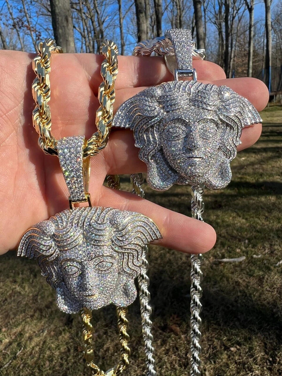 Moissanite Medusa Head Pendant - 925 Silver/14k Gold Vermeil Large 3" Iced Out Hip Hop Pendant Pass Diamond Tester 6 Moissanite Medusa Head Pendant - 925 Silver/14k Gold Vermeil Large 3" Iced Out Hip Hop Pendant Pass Diamond Tester - Image 4