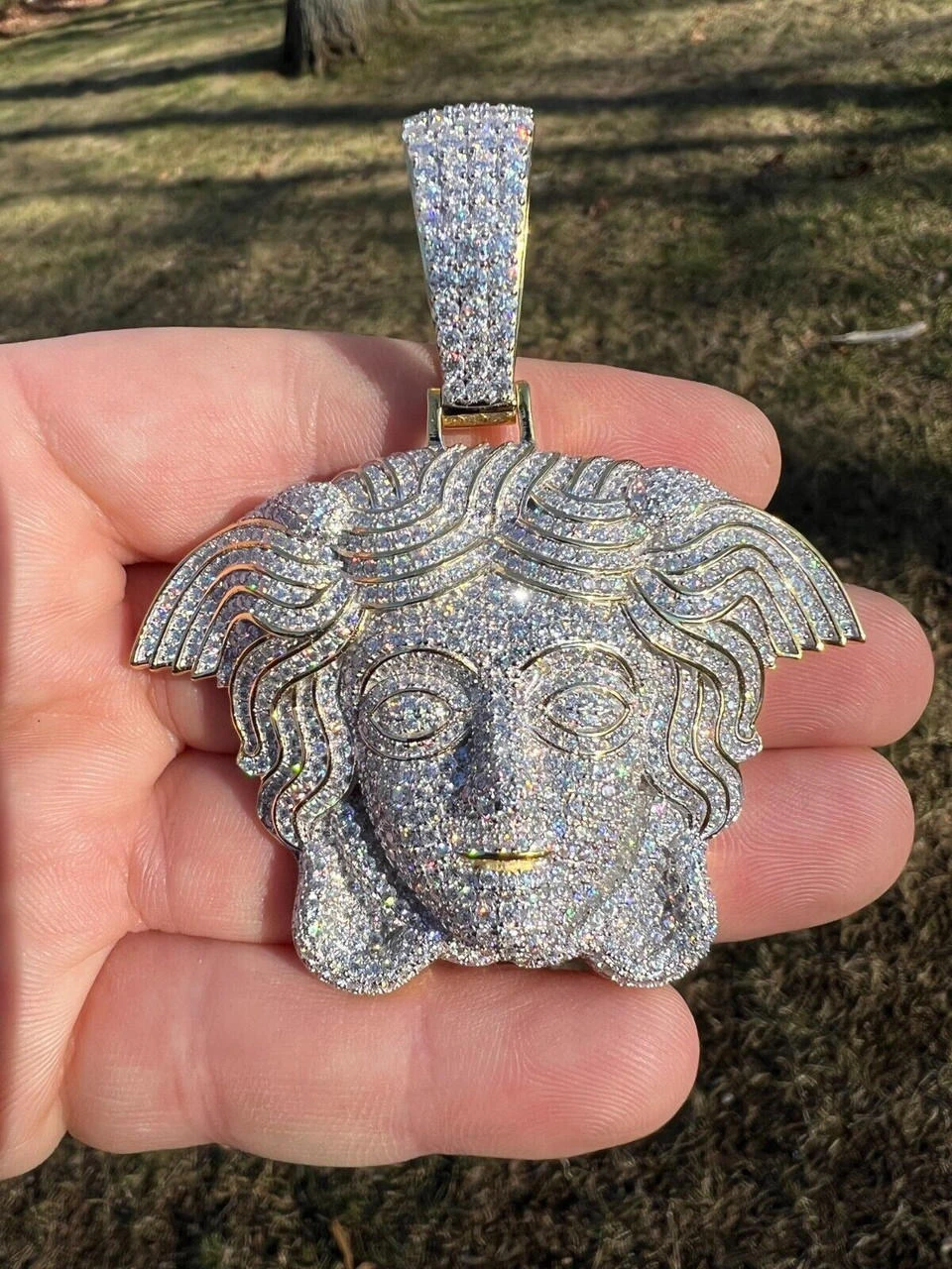 Moissanite Medusa Head Pendant - 925 Silver/14k Gold Vermeil Large 3" Iced Out Hip Hop Pendant Pass Diamond Tester 4 Moissanite Medusa Head Pendant - 925 Silver/14k Gold Vermeil Large 3" Iced Out Hip Hop Pendant Pass Diamond Tester - Image 2
