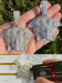 Moissanite Medusa Head Pendant - 925 Silver/14k Gold Vermeil Large 3" Iced Out Hip Hop Pendant Pass Diamond Tester
