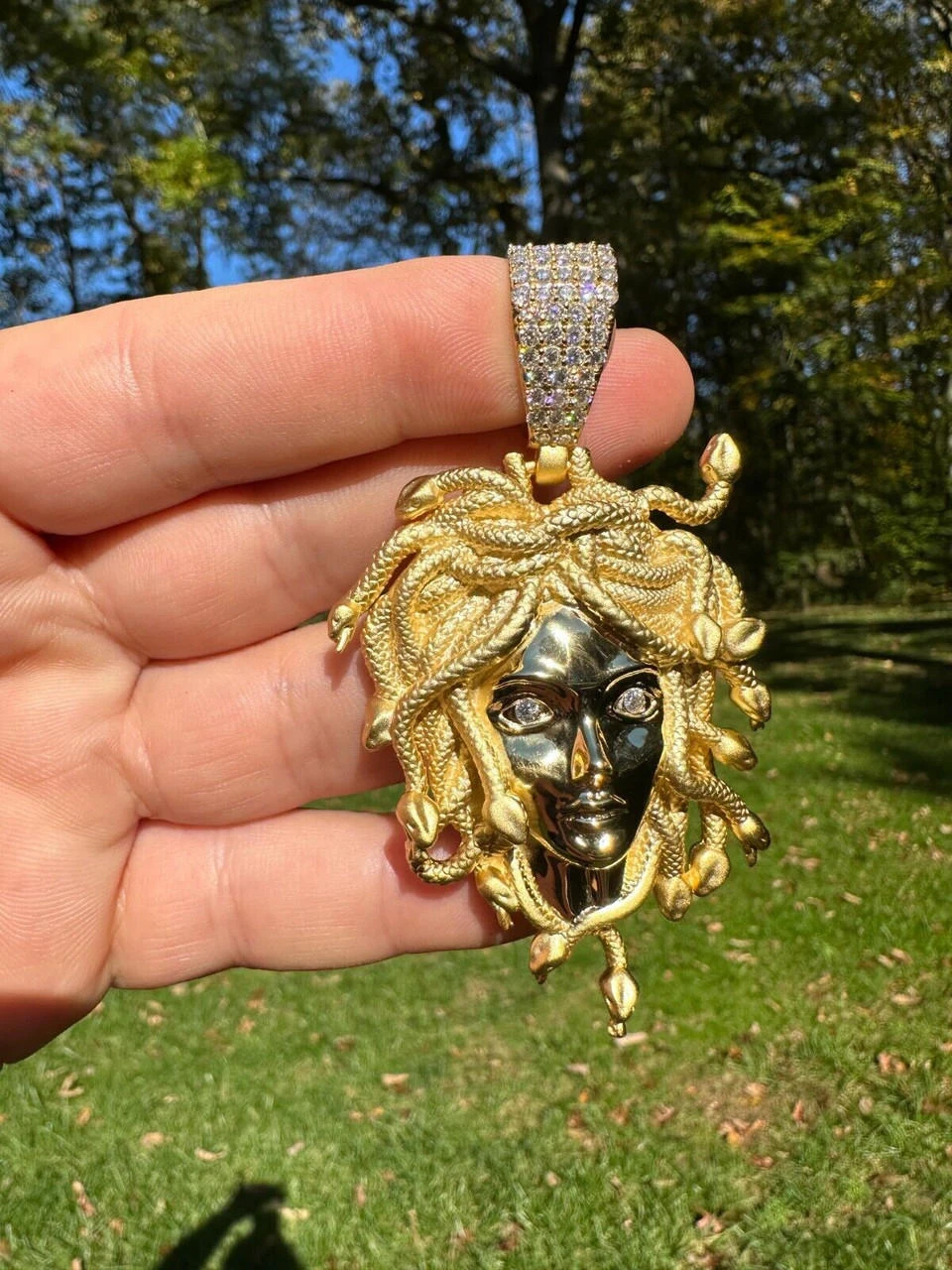 MOISSANITE Medusa Head Pendant - Iced Necklace Real 14k Gold Vermeil 925 Silver 7 MOISSANITE Medusa Head Pendant - Iced Necklace Real 14k Gold Vermeil 925 Silver - Image 5