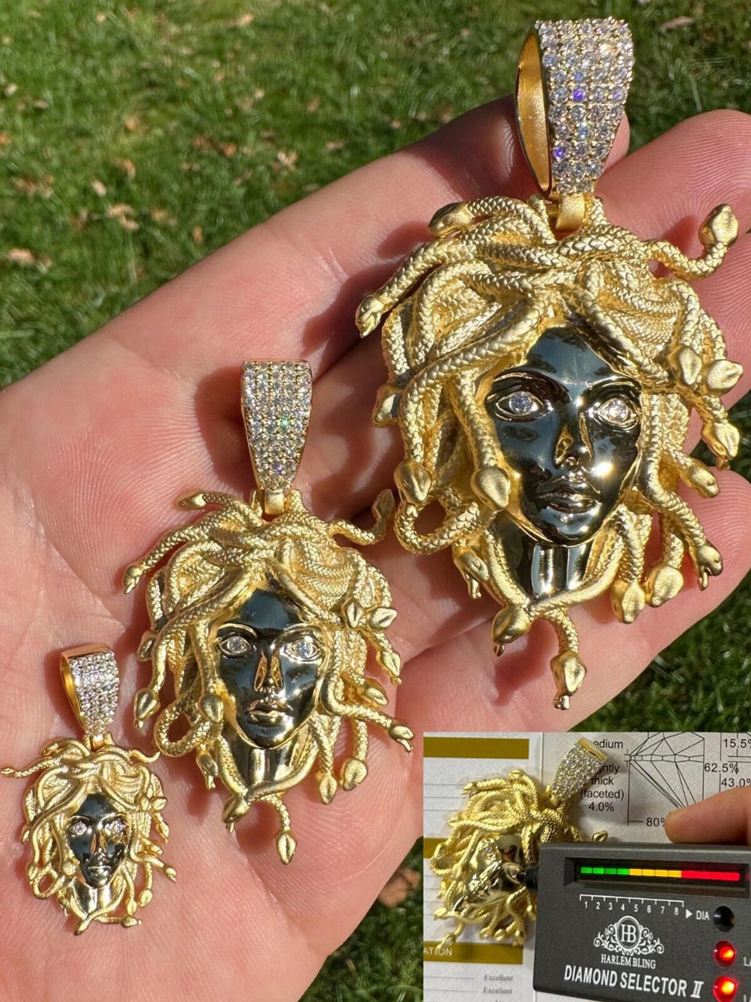 MOISSANITE Medusa Head Pendant - Iced Necklace Real 14k Gold Vermeil 925 Silver 3 MOISSANITE Medusa Head Pendant - Iced Necklace Real 14k Gold Vermeil 925 Silver