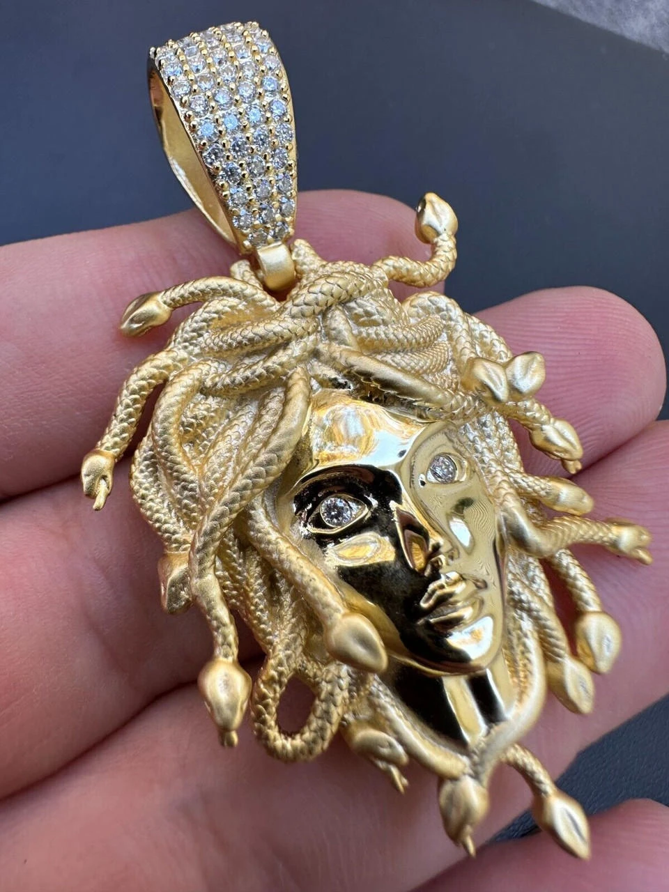 MOISSANITE Medusa Head Pendant - Iced Necklace Real 14k Gold Vermeil 925 Silver 14 MOISSANITE Medusa Head Pendant - Iced Necklace Real 14k Gold Vermeil 925 Silver - Image 12