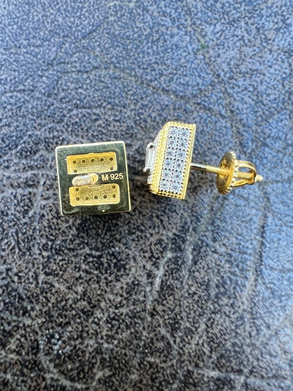 MOISSANITE Men 14k Gold Vermeil Earrings Square Baguette Studs Pass Diamond Test 7 MOISSANITE Men 14k Gold Vermeil Earrings Square Baguette Studs Pass Diamond Test - Image 5