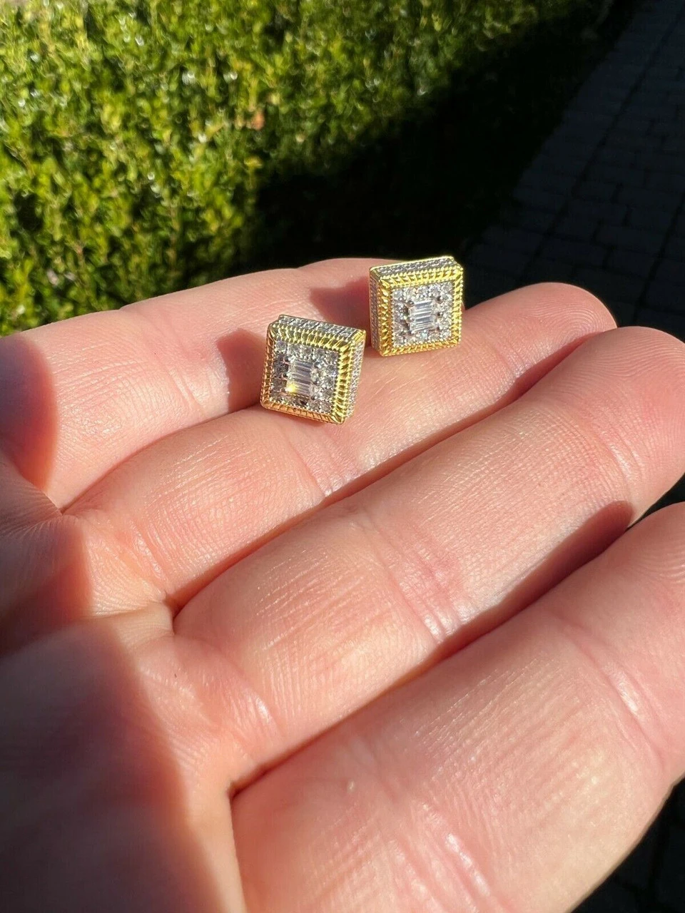 MOISSANITE Men 14k Gold Vermeil Earrings Square Baguette Studs Pass Diamond Test 13 MOISSANITE Men 14k Gold Vermeil Earrings Square Baguette Studs Pass Diamond Test - Image 11