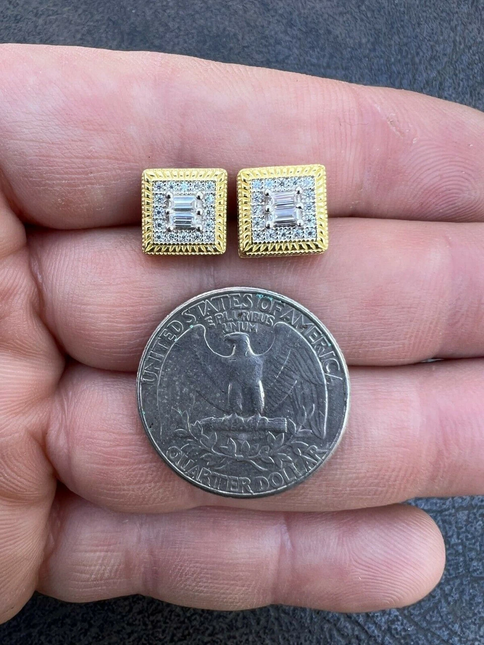 MOISSANITE Men 14k Gold Vermeil Earrings Square Baguette Studs Pass Diamond Test 6 MOISSANITE Men 14k Gold Vermeil Earrings Square Baguette Studs Pass Diamond Test - Image 4
