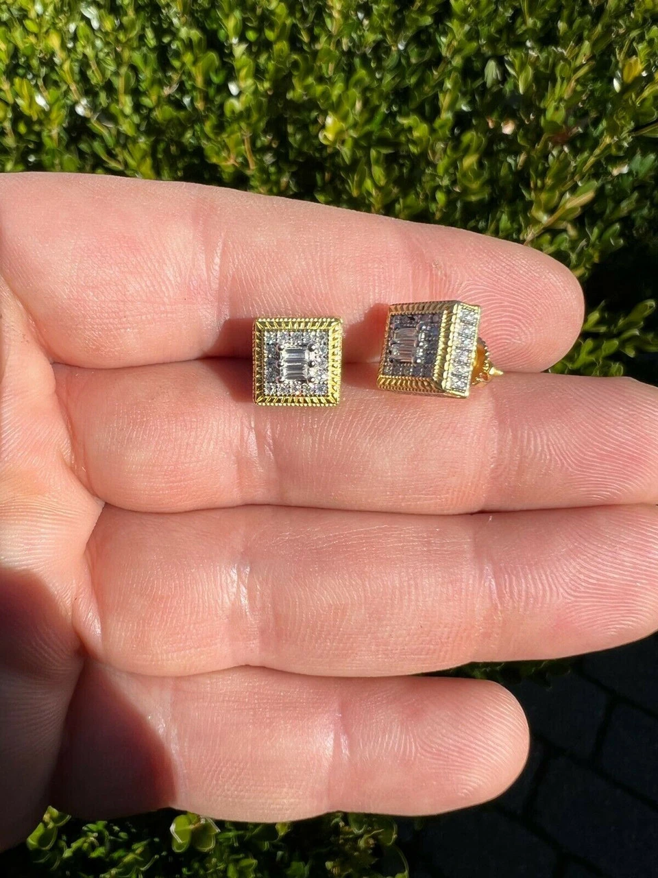 MOISSANITE Men 14k Gold Vermeil Earrings Square Baguette Studs Pass Diamond Test 12 MOISSANITE Men 14k Gold Vermeil Earrings Square Baguette Studs Pass Diamond Test - Image 10