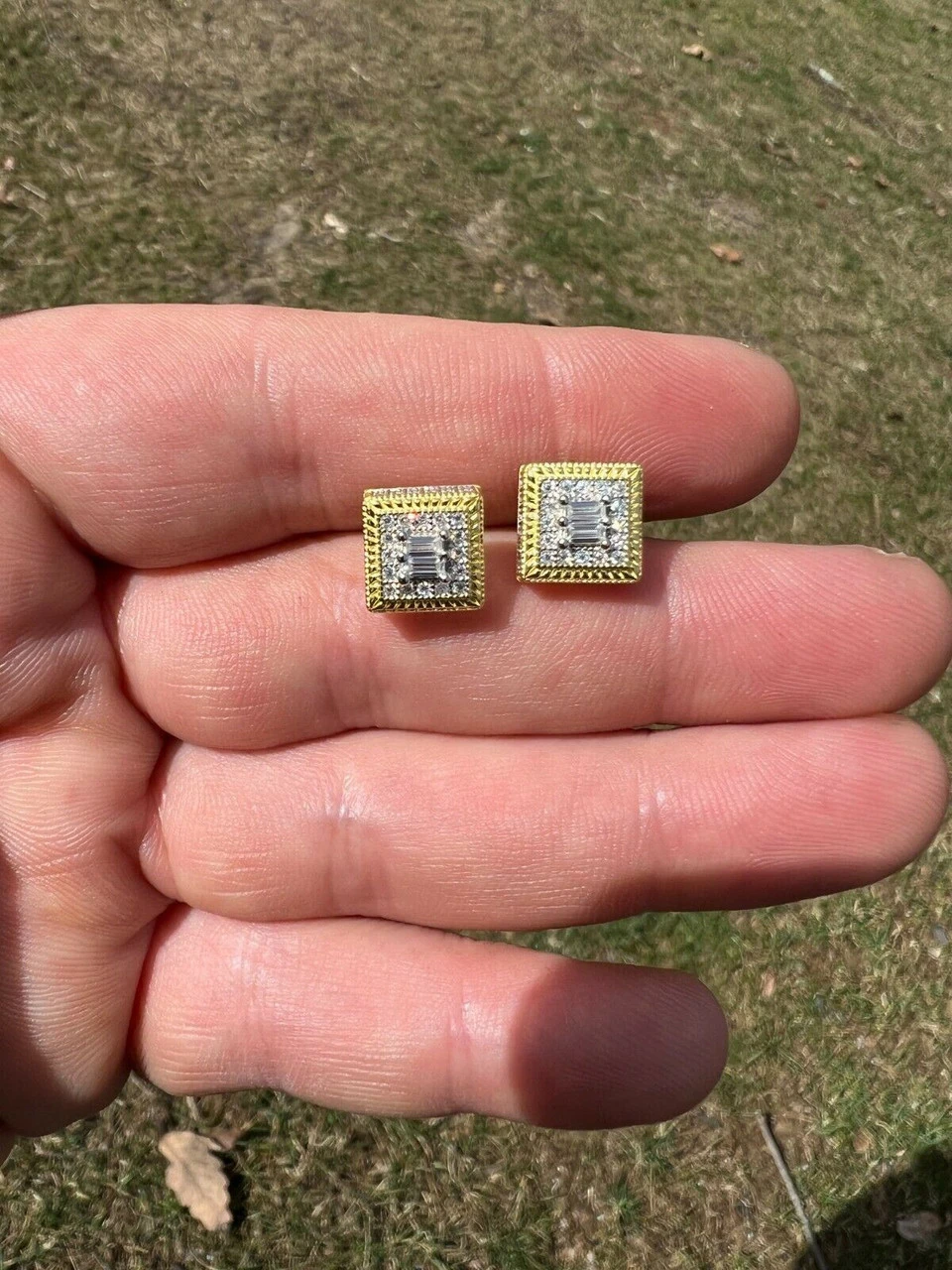 MOISSANITE Men 14k Gold Vermeil Earrings Square Baguette Studs Pass Diamond Test 5 MOISSANITE Men 14k Gold Vermeil Earrings Square Baguette Studs Pass Diamond Test - Image 3