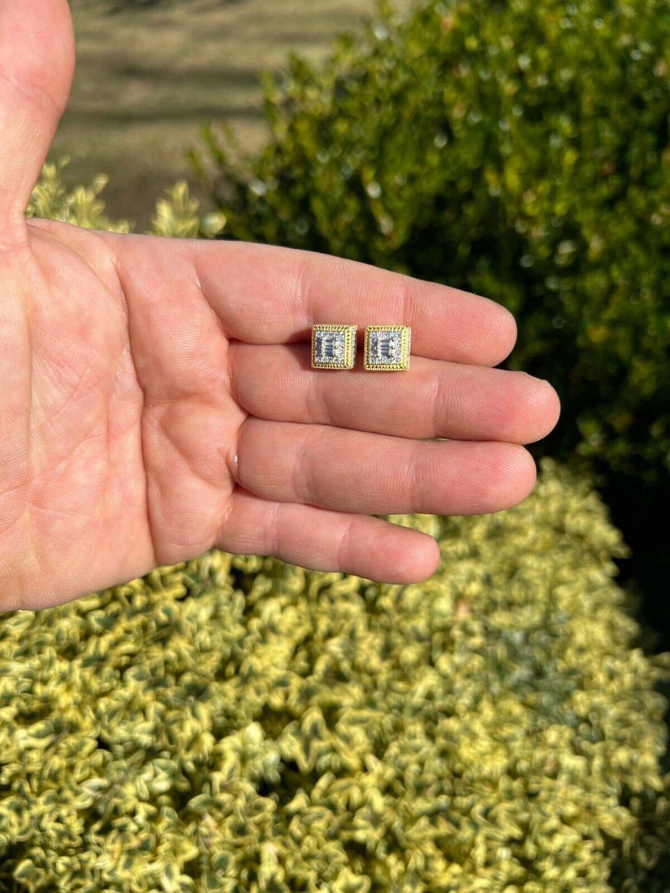 MOISSANITE Men 14k Gold Vermeil Earrings Square Baguette Studs Pass Diamond Test 14 MOISSANITE Men 14k Gold Vermeil Earrings Square Baguette Studs Pass Diamond Test - Image 12