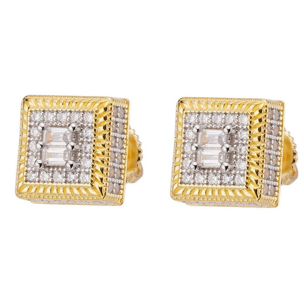 MOISSANITE Men 14k Gold Vermeil Earrings Square Baguette Studs Pass Diamond Test 11 MOISSANITE Men 14k Gold Vermeil Earrings Square Baguette Studs Pass Diamond Test - Image 9