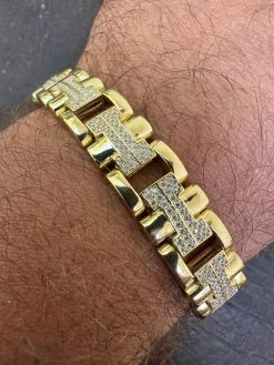 MOISSANITE Mens 12mm Iced Hermes Link Bracelet Real 14k Gold Over 925 Silver -Harlem Bling Shop harlembling moissanite mens 12mm iced hermes link bracelet real 14k gold over 925 silver 09447.1688685220
