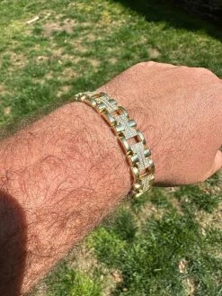 MOISSANITE Mens 12mm Iced Hermes Link Bracelet Real 14k Gold Over 925 Silver -Harlem Bling Shop harlembling moissanite mens 12mm iced hermes link bracelet real 14k gold over 925 silver 12210.1688685247