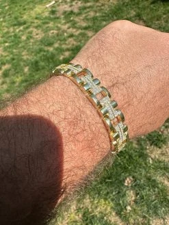 MOISSANITE Mens 12mm Iced Hermes Link Bracelet Real 14k Gold Over 925 Silver -Harlem Bling Shop harlembling moissanite mens 12mm iced hermes link bracelet real 14k gold over 925 silver 17566.1688685520