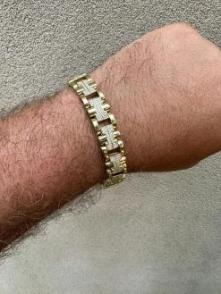MOISSANITE Mens 12mm Iced Hermes Link Bracelet Real 14k Gold Over 925 Silver -Harlem Bling Shop harlembling moissanite mens 12mm iced hermes link bracelet real 14k gold over 925 silver 18630.1688685166