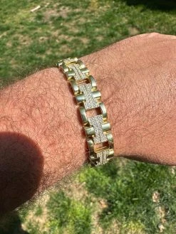 MOISSANITE Mens 12mm Iced Hermes Link Bracelet Real 14k Gold Over 925 Silver -Harlem Bling Shop harlembling moissanite mens 12mm iced hermes link bracelet real 14k gold over 925 silver 29604.1688685191