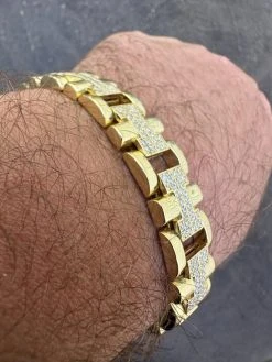 MOISSANITE Mens 12mm Iced Hermes Link Bracelet Real 14k Gold Over 925 Silver -Harlem Bling Shop harlembling moissanite mens 12mm iced hermes link bracelet real 14k gold over 925 silver 44867.1688685219