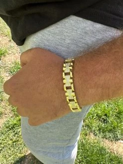 MOISSANITE Mens 12mm Iced Hermes Link Bracelet Real 14k Gold Over 925 Silver -Harlem Bling Shop harlembling moissanite mens 12mm iced hermes link bracelet real 14k gold over 925 silver 48134.1688685179