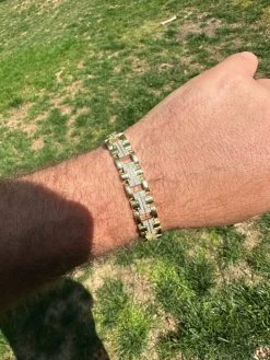 MOISSANITE Mens 12mm Iced Hermes Link Bracelet Real 14k Gold Over 925 Silver -Harlem Bling Shop harlembling moissanite mens 12mm iced hermes link bracelet real 14k gold over 925 silver 48671.1688685187