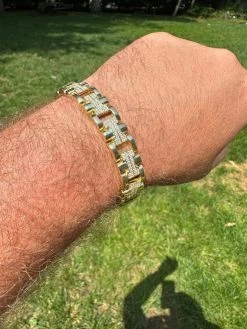 MOISSANITE Mens 12mm Iced Hermes Link Bracelet Real 14k Gold Over 925 Silver -Harlem Bling Shop harlembling moissanite mens 12mm iced hermes link bracelet real 14k gold over 925 silver 53048.1688685482