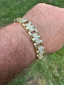 MOISSANITE Mens 12mm Iced Hermes Link Bracelet Real 14k Gold Over 925 Silver -Harlem Bling Shop harlembling moissanite mens 12mm iced hermes link bracelet real 14k gold over 925 silver 69931.1688685223