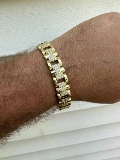 MOISSANITE Mens 12mm Iced Hermes Link Bracelet Real 14k Gold Over 925 Silver -Harlem Bling Shop harlembling moissanite mens 12mm iced hermes link bracelet real 14k gold over 925 silver 70386.1688685469